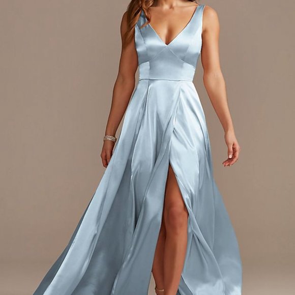 David's Bridal Dresses & Skirts - NWT GALINA SIGNATURE Charmeuse Tank V-Neck Bridesmaid Dress color Dusty blue